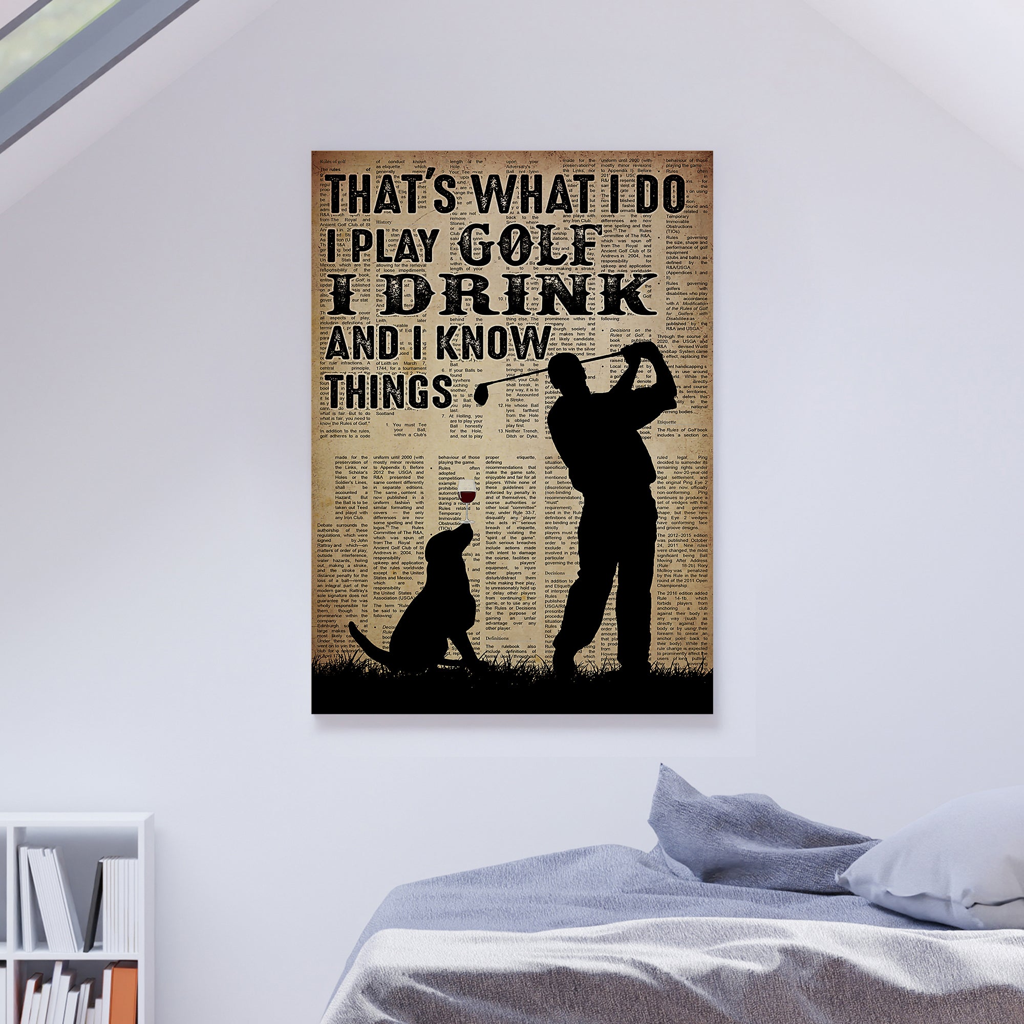 Man, Dog, Goft And Wine Wrapped Canvas