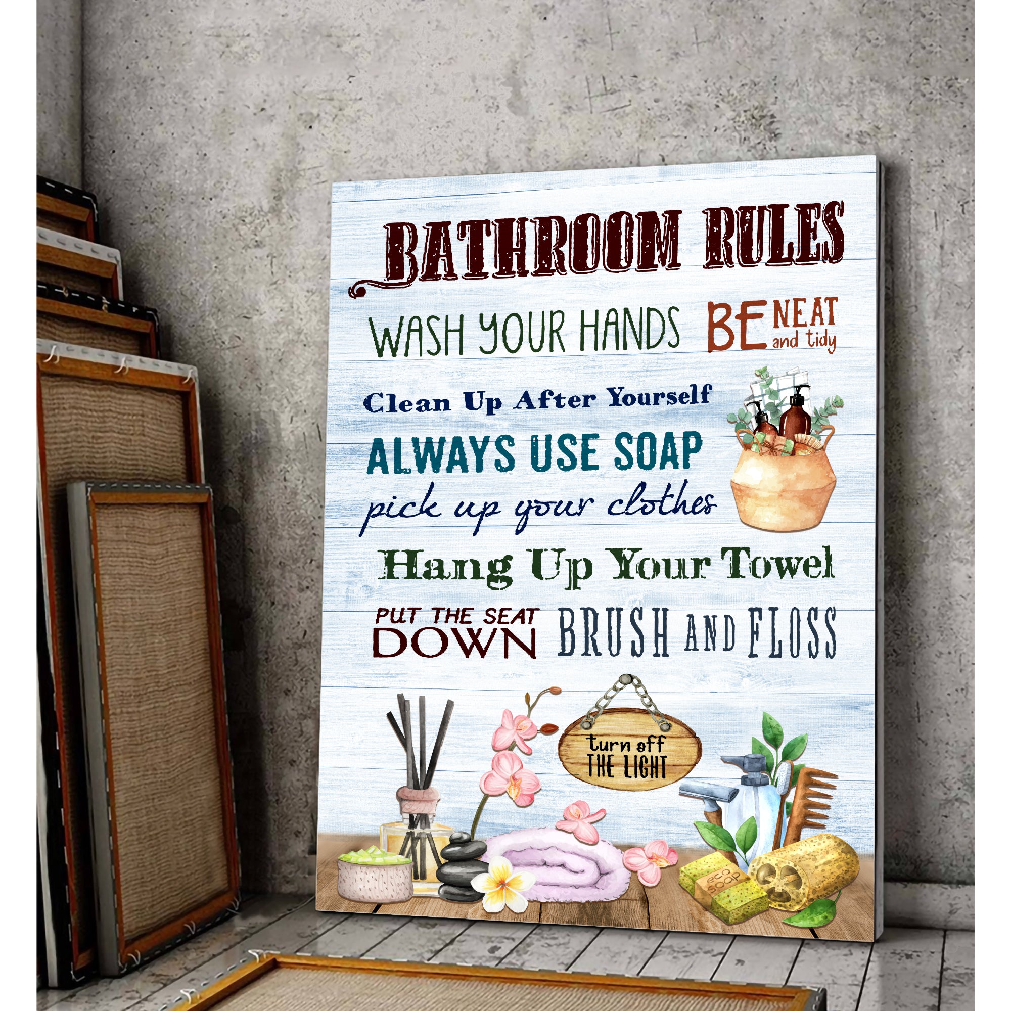 Bathroom Rules Wrapped Canvas