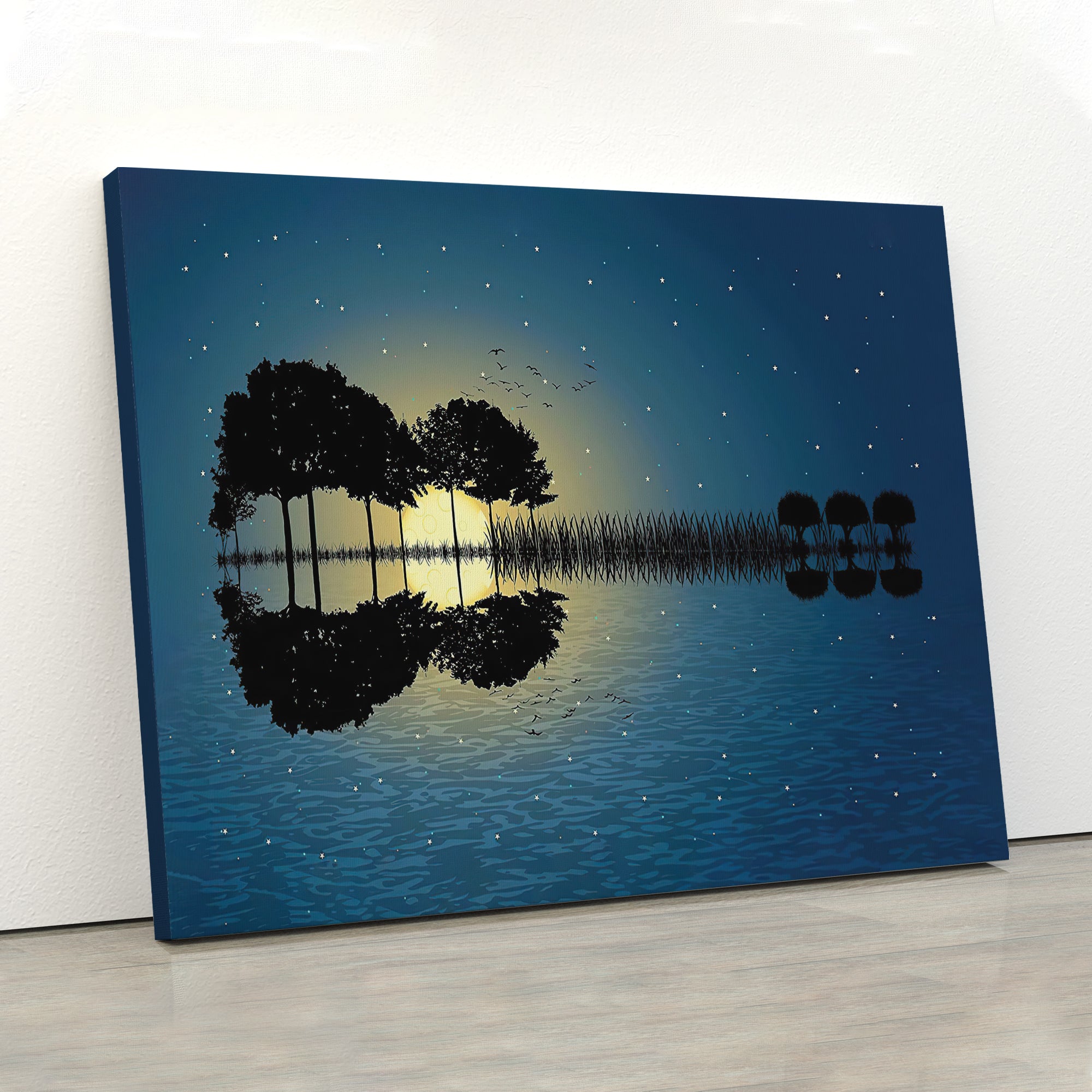 Guitar Tree On The Lake Wrapped Canvas