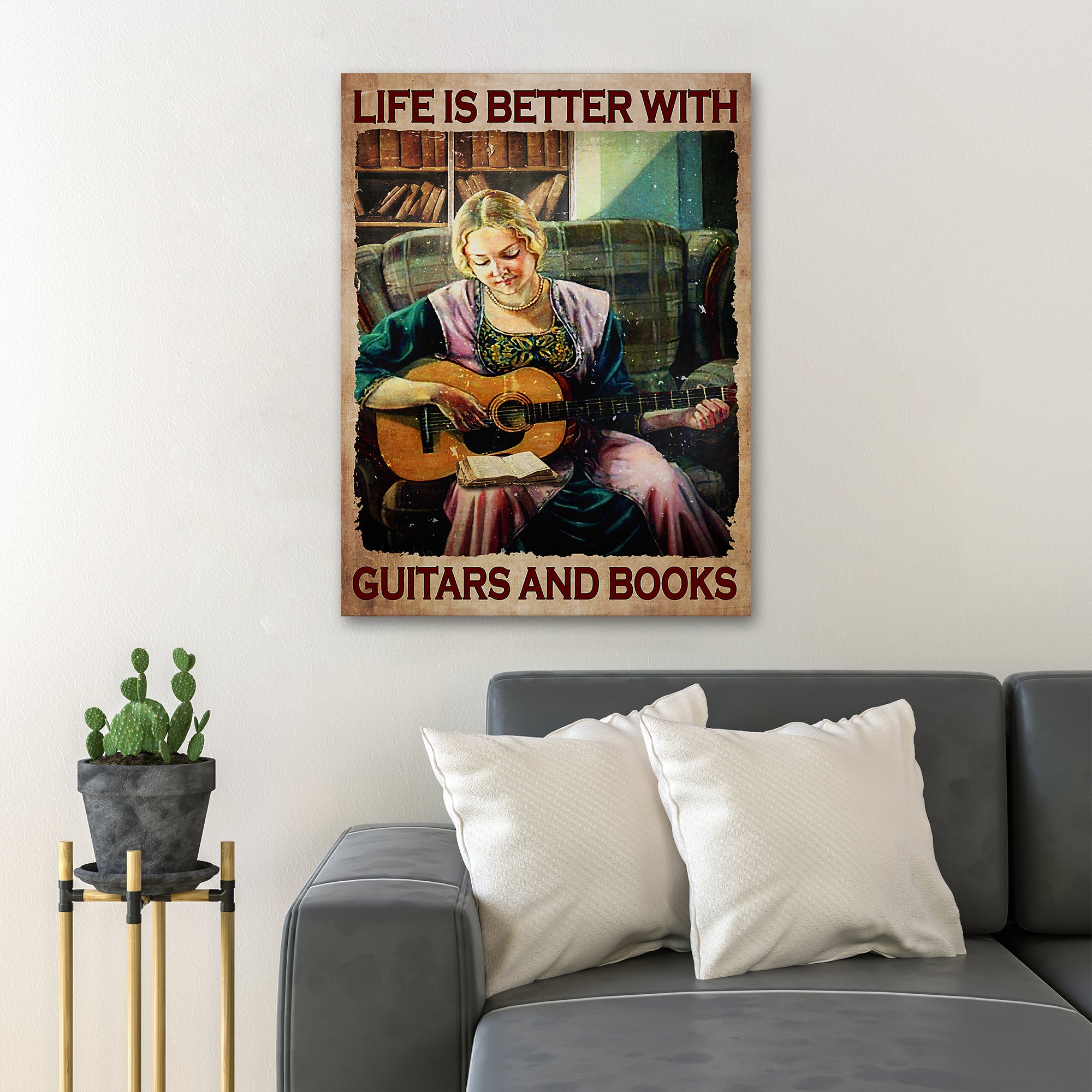 Life Is Better With Guitars And Books Wrapped Canvas