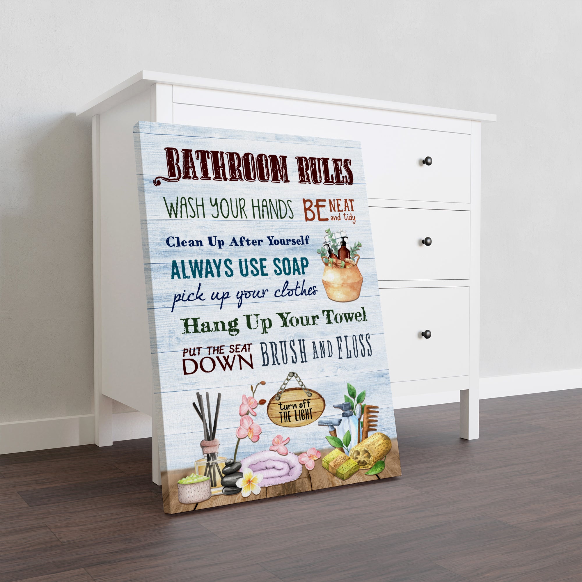 Bathroom Rules Wrapped Canvas