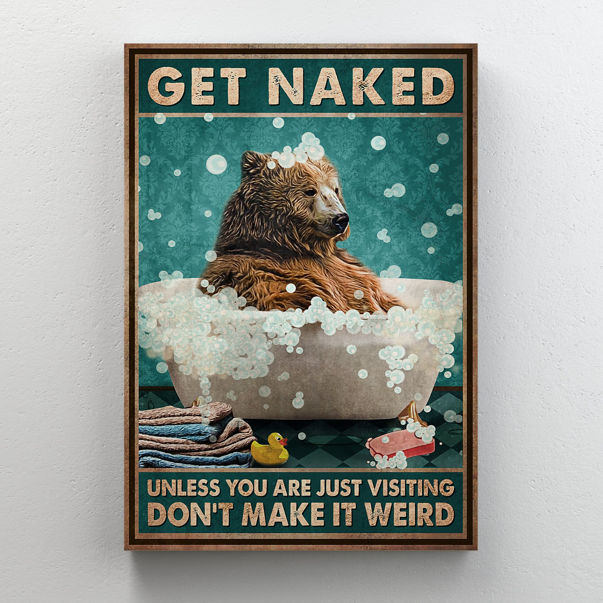 Bear In Bubble Bath Wrapped Canvas