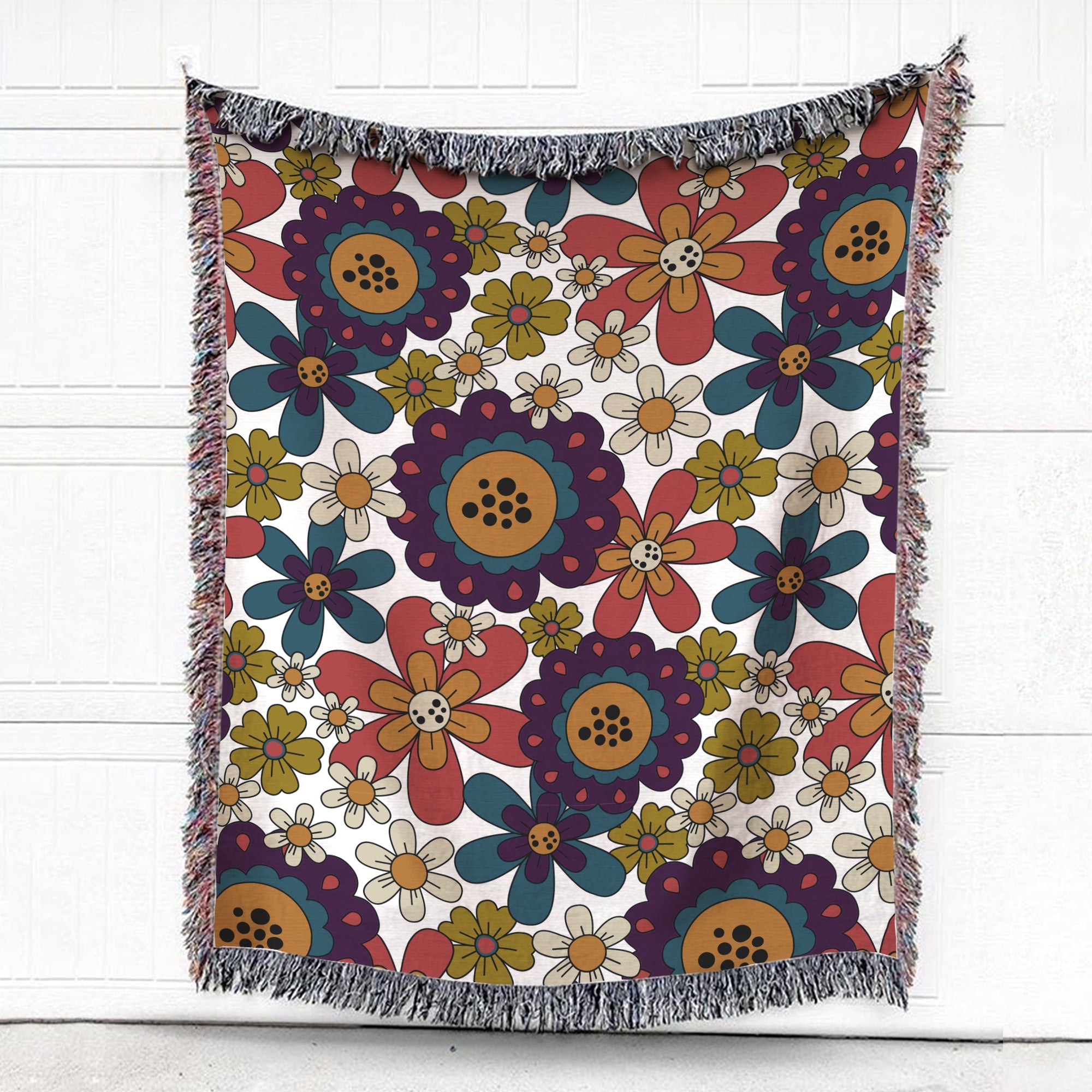 Colorful Groovy Flowers Woven Blanket